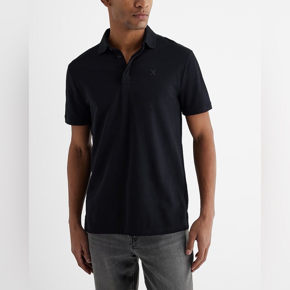 Express Polo - X-Logo Perfect Pima Cotton Pique Polo - Black